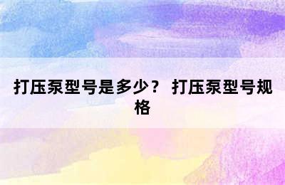 打压泵型号是多少？ 打压泵型号规格